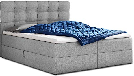 Boxspringbett Best mit 2 Bettkästen, Doppelbett mit Bonell-Matratze und Topper, Polsterbett, Bett, Bettgestell, Stilvoll, Schlafzimmer (Grau (Inari 91), 160 x 200 cm)