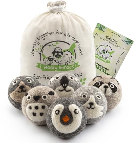 Wooly Heroes Tumble Dryer Balls - 100% Pure Organic Wool - Eco-Friendly & Sustainable - Dry 1,000 Loads (Penguin & Friends)