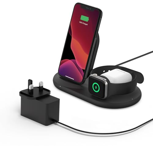 Belkin WIZ001MYBK Indoor 3-in-1 Wireless 7.5W Mobile Device Charger - Black