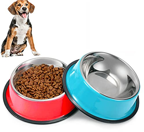 2 Ciotole per cani in acciaio inox antiscivolo e a prova di perdite, Ciotola multifunzionale per alimenti per animali domestici, ciotole per alimenti e acqua di colore medio (580 ml ogni ciotola)