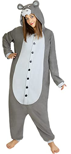 Funidelia | Disfraz de hipopótamo onesie para hombre y mujer Animales - Disfraz para adultos y divertidos accesorios para Fiestas, Carnaval y Halloween - Talla S-M - Gris/Plateado