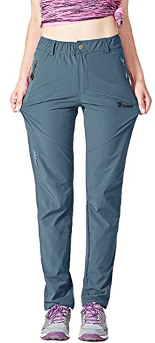 donhobo Lightweight Walking Trousers Womens Quick Dry Outdoor Hiking Pants with Zip Pockets Water-Resistant Ladies UPF 50+ Casual Trouser for Work Golf Gym(Grey Blue M)