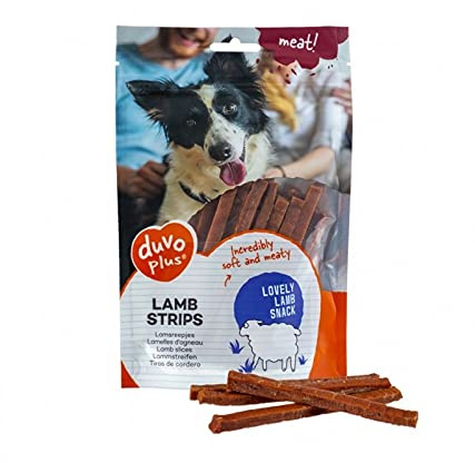 duvoplus, Meat! Lammstrips, zarter Fleischsnack, ideal als Snack oder Belohnung für Hunde ab 6 Monaten, maximal 20% des Tagesmenüs, wiederverschließbare Verpackung