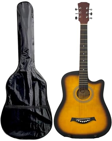38 Inch Full Size Acoustic Guitar Cutaway Design Hardwood Finish & Steel Strings (Natural)