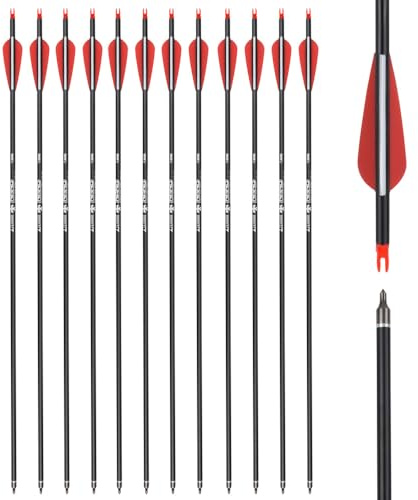 ELONG OUTDOOR 30 Pollici Freccia di Carbonio 12Pcs, Spine 500 Tiro con L'Arco Frecce in Fibra Sostituibile Broadhead Nock Ruotabile per Arco Ricurvo Arco Compound per Allenamento di Tiro al Bersaglio