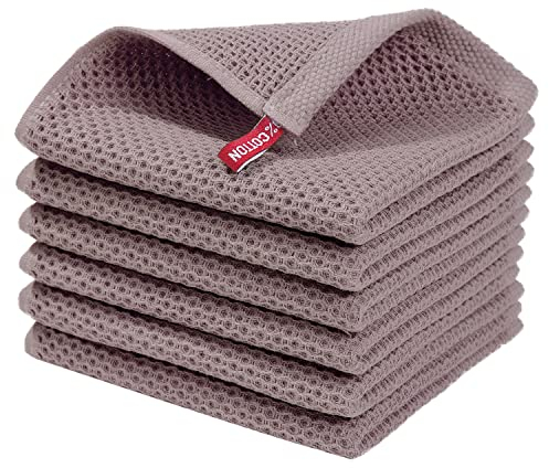 Moosfor Geschirrtücher 100% Baumwolle, 6er Set 30 x 30 cm, Weiche Geschirrhandtücher Küchenhandtücher Saugfähig Küchentücher Dicke Premium Geschirrtuch Spüllappen Putzlappen, Braun