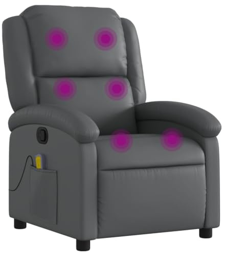 vidaXL Sillón de Masaje Reclinable, Silla con Respaldo Reposabrazos, Sillón de TV Relax Descanso, Asiento para Salón Hogar, Cuero Sintético Gris