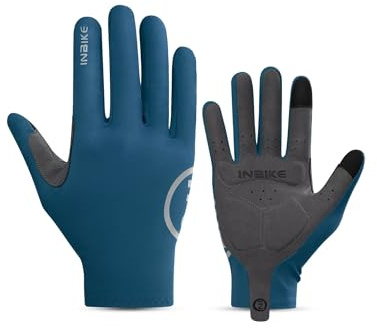 INBIKE Breathable Bike Gloves for Men Women, Full Finger Gel Pad Cycling Gloves, Touchscreen Mountain Biking Gloves, Reflective Bicycle Gloves, Anti-Slip Workout Gloves Blue Medium