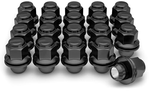 White Knight M12x1.50 Solid Piece Factory Mag Style Lug Nuts for Select Toyota Camry Corolla Highlander RAV-4 CH-R Sienna Tacoma and more – Heat Treated Triple Layer Black Chrome – 5307BK-20 (20 Pack)