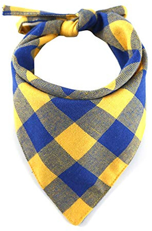 Hrlace Plaid - Foulard per cani di Natale, classico, a quadretti, in cotone, bandana per cuccioli, sciarpa triangolare, per cani e gatti di piccola taglia, colore giallo, blu