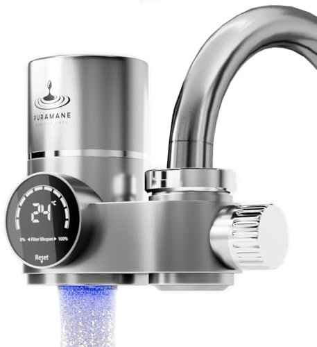 Puramane : filtro agua grifo, tecnología UV, pantalla LED, purificador de agua multietapa, 1000 litros de agua filtrada por cartucho (1 filtro agua + 1 cartucho)