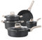 CAROTE Topfsets Pfannenset 9-Teilig, Pfanne 24cm, Stielkasserolle 18cm, Topf 20/24cm, Tiefe Bratpfanne 28cm, Antihaft-Beschichtung mit Deckel, Kochgeschirr-Set, Induktionspfanne, Schwarz