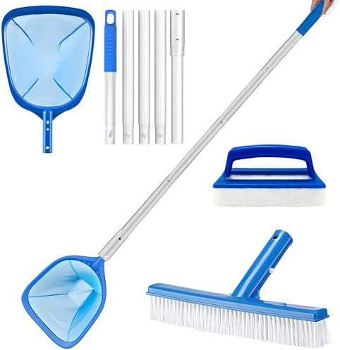 Retino per Piscina - Schiumatoi per Piscina con Asta in Alluminio da 192 cm, per la Pulizia Delle Foglie Della Piscina, Rete Fine per la Pulizia Della Piscina Skimmer per Fontana/Stagno/Vasca Calda