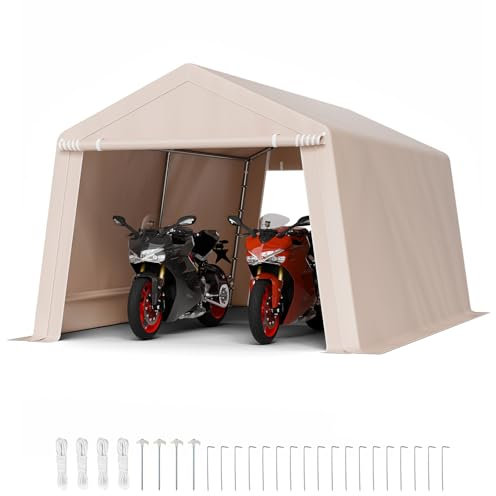 VEVOR Abri de Jardin, 305x458 cm, Tente de Rangement, avec Double Porte à Fermeture Éclair Enroulable, Abri de Stockage Portable Robuste, Garage Extérieur pour Motos, Vélos, Outils de Jardin, Beige