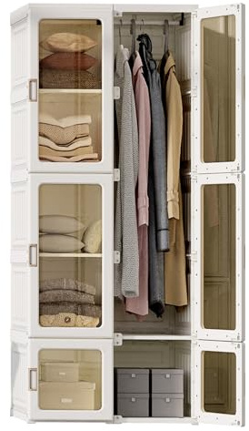 TIMORWTF Armoire de Rangement Blanche Pliable - Armoire Penderie Portable 170x50x69cm avec Portes Magnétiques et Tringle,pour Chambre Organisateur de Vêtements