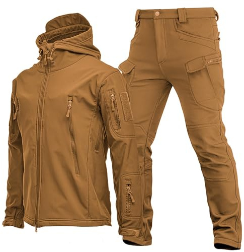 Generisch Costume de militaire pour homme - Combinaisons de ski - Softshell - Combinaisons d'hiver - Imperméables - Coupe-vent - Capuche - Parka et pantalon - Pour l'extérieur - Sports - Combinaisons