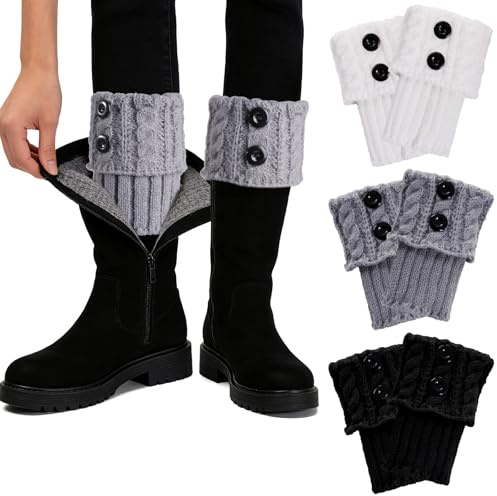 Haakong 3 Pairs Short Boot Socks for Women Knitted Boot Cuffs for Winter Winter Leg Warmers Winter Christmas Gifts