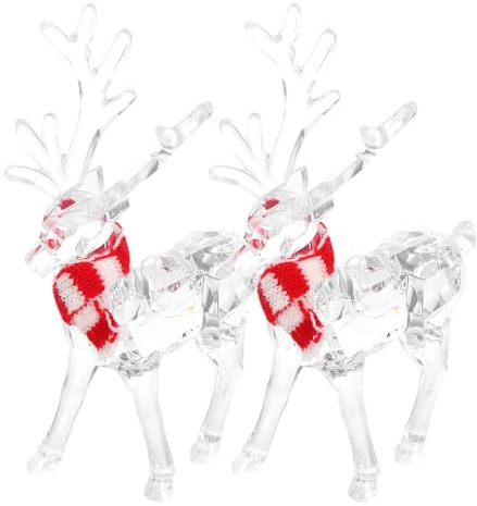 Veemoon 2 Figuras de Reno Acrílicas Transparentes para Navidad Adornos Decorativos de Ciervo Diseño de Cristal Figuras de Acrílico para Árbol Navideño y Decoración Festiva Obsequio de