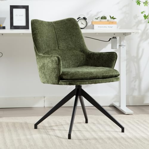 chairus Modern Home Office Chair Chenille Upholstered Swivel Desk Chair with Sturdy Metal Legs Vanity Armchair for Home Office/Study, Green