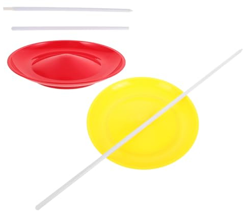 MOLUCKFU Lot de 2 Sets de Assiettes Chinoises Tournantes en Plastique avec Baguettes, de Jonglage pour Garçon et Filles, Jeu D’adresse pour Fêtes Foraines et Spectacles, Accessoires Légers