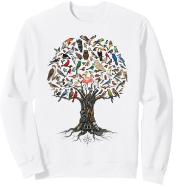 Diverse Bird Species Tree with Camera and Binocular Trunk Sweatshirt