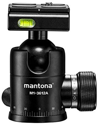 Mantona Onyx 12 Kugelkopf (M1-3612A), Stativkopf aus Aluminium mit Arca-Swiss kompatibler Schnellwechselplatte 50 mm, 360° Panorama-Funktion & 3 Wasserwaagen