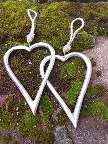 2 große Herzen Deko-Hänger Herzanhänger Alu massiv wunderschön je 16cm