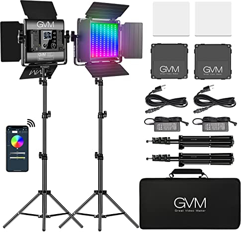 GVM RGB Videoleuchte mit Stativ, 800D LED Fotografie Licht Studiolicht 3200K–5600K Videolicht LED Dauerlicht für Video YouTube Konferenzlicht Streaming Fotolicht,18 Lichteffekt, CRI97+ APP-Steuerung