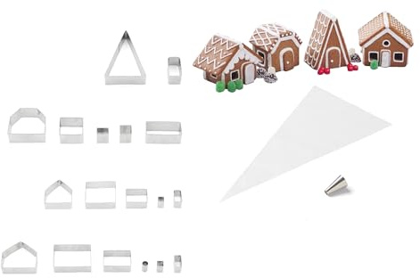 Fox Run Christmas Village Gingerbread House Cookie Cutter Set, 22 Piece, Stainless Steel,48750