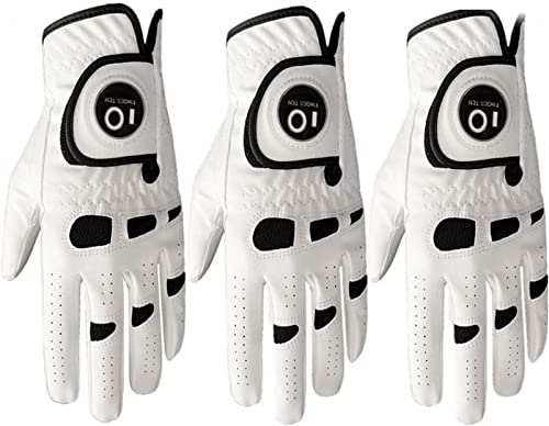 Golfhandschuh Herren Linke Hand Rechte Mit Ball Marker 2 Stück oder 3 Stück Not Paar Allwetter Leder Griff Golf Handschuh Links Rechts Golfhandschuh Männer Golfer Handschuh (3 Stück Links, S)