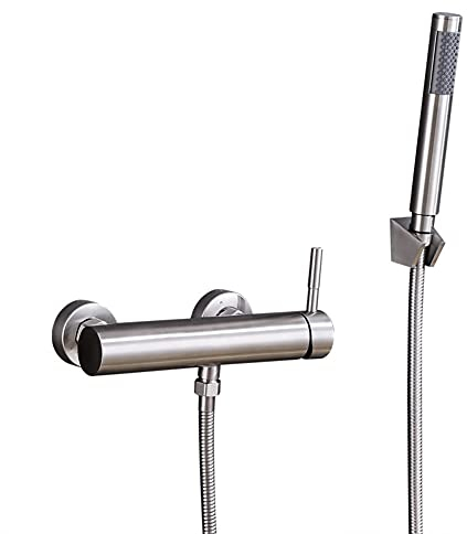 Gx Grifo Bañera con Alcachofa De Mano, Monomando Acero Inoxidable Cepillado Mezclador De Bañera Montaje En Pared, Incluye Soporte Y Manguera De 150 Cm, Grifo De Ducha