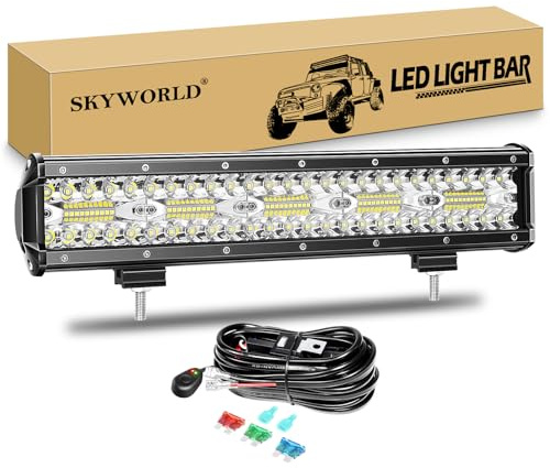 SKYWORLD Barra LED 38cm 300W Barras de Luz de Trabajo Combinación de Punto y Inundación 12V 24V Faro Led Foco Led con kit de cableado para Coche 4x4 Tractor Camion Barco ATV UTV SUV 4WD Vehículo