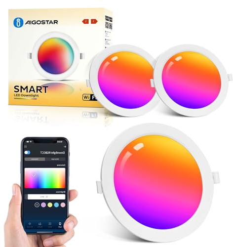 Aigostar LED infälld taklampa 230V 9W, dimbar RGB infälld spotlight ultraplatt, färgskiftande LED-spotlight takspotlight downlight, smart app-styrning neutralvit 6500K, 2-pack