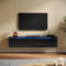 SUNXURY TV Board hängend mit LED-Beleuchtung 140x35x30cm Lowboard Hängeschrank Fernsehschrank mit Türen und Klappe Fernsehtisch Sideboard Schwarz Holz