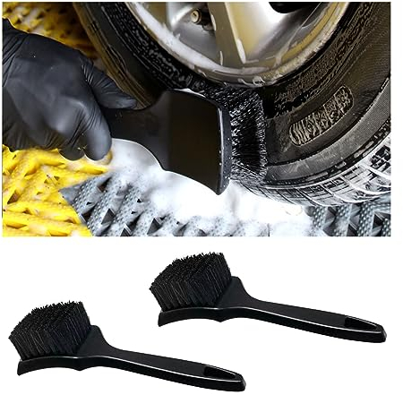 JNNJ 2 Pezzi Spazzola per Pulizia Cerchi, Spazzola per Cerchi Morbida con Manico Ergonomico, Spazzola di Pulizia del Cerchio della Ruota Dell'auto per Il Veicolo, per Auto Moto Bicicletta(Nero)