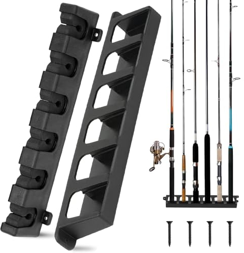 BNGXR Porta Canne da Pesca da Muro,2 pezzi di supporto per canne da pesca, porta canne da pesca, può contenere fino a 6 canne da pesca,per canna da pesca per garage, cabina, seminterrato
