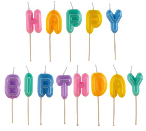 dekora - Candele a forma di lettera Happy Birthday, 8 cm, colori pastello, decora la tua torta con stile e gioia