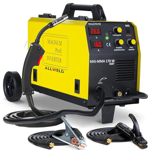 Magnum MIG MMA 170W - Saldatrice a Filo Continuo con Gas da 160A - Saldatrice Inverter Professionale Multifunzionale con Telaio - Saldatura: MIG MAG, MMA, Flux Saldatura, Saldobrasatura - 2 Rulli