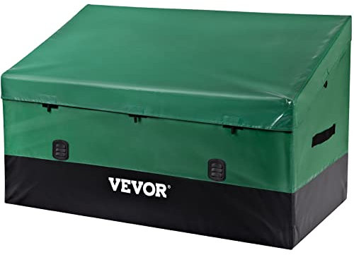 VEVOR Outdoor Storage Box, 230 Gallon Waterproof PE Tarpaulin Deck Box w/Galvanized Frame, All-Weather Protection & Portable, for Camping, Garden, Poolside, and Yard, Black & Green