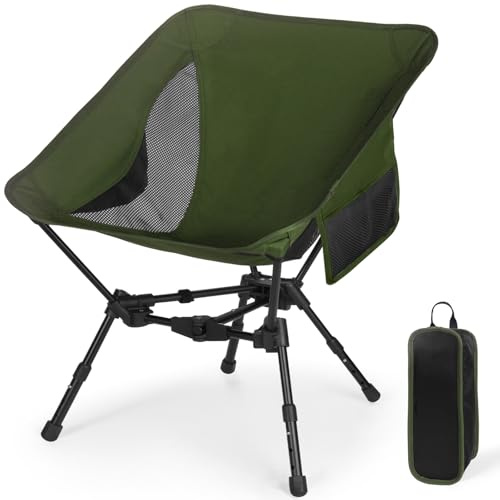 SHANNA Portabler Campingstuhl Faltbar Angelstuhl: Ultraleichter Höhenverstellbarer Faltbarer Outdoorstuhl Schnell Aufzubauendes Aluminiumgestell, Ideal für Picknicks, Outdoor-Reisen (Armeegrün)