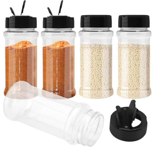 ZMDMAH Lot de 5 récipients à épices en plastique de 100 ml, pots à épices réutilisables, en verre rooté, pour le rangement de la cuisine, la poudre,