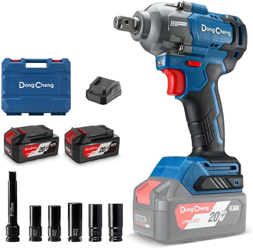 Llave de impacto inalámbrica Dong Cheng 20V sin escobillas, par alto 698 Nm, 2200 RPM, 4 modos, llave de impacto de 1/2 pulgada con caja de almacenamiento, incluye 2 baterías 4,0 Ah y cargador