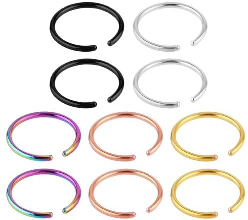 Tucnoeu 10pcs Fake Nose Ring Hoop，Stainless Steel Nose Piercings，Fake Septum Ring Non Pierced Lip Rings Jewelry for Women Men
