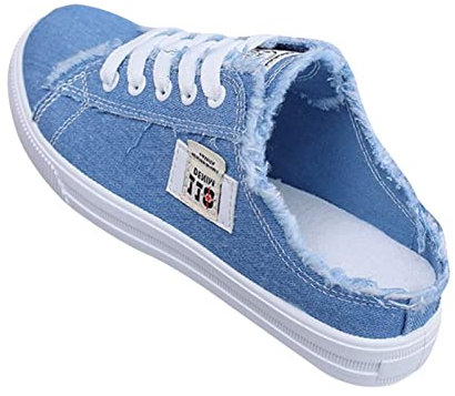 Damen Schuhe Ballerina Mode Segeltuchschuhe für Frauen Freizeitschuhe Frauen Flache Segeltuchschuhe Schwarze Schuhe Damen Sneaker Halb Hoch (Blue, 38)