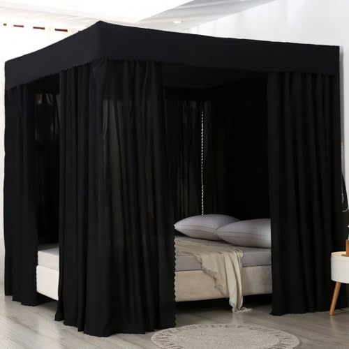 yeeplant Rideau à baldaquin à quatre coins, rideaux occultants pour grand lit, décoration de chambre à coucher (140 x 200 x 190 cm)