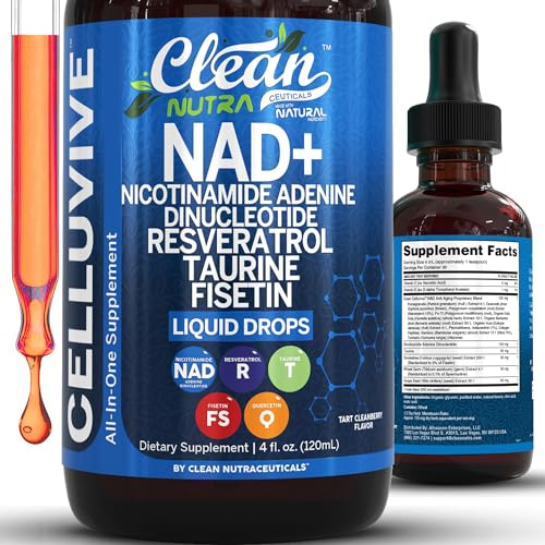 Liposomal NAD Resveratrol Supplement Liquid Drops for Women Taurine Fisetin Grape Seed Quercetin Berberine Astaxanthin Pterostilbene Spermidine Fo Ti Gotu Kola Anti Aging CelluVive by Clean Nutra 4oz