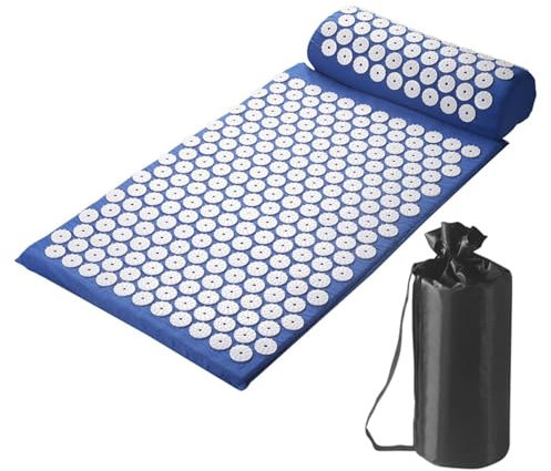 Esterilla de acupresión, juego de acupresión, esterilla de acupresión con almohada, juego de acupresión relajación relajante y masaje alivio del dolor de espalda dolor de cabeza y cuello adecuado(Blue