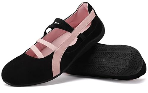 MAVMAX Mary Jane Shoes Ballet Sneakers for Women Casual Sneakers with Elastic Strap Non Slip Women's Ballet Flats with Foam Insole for Comfortable Daily Outgoing Work, Blackpink, 4.5 UK