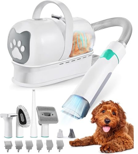YIHANGG 7-en-1 Ultra Kit de Toilettage pour Chiens et Chats Aspirateur 400W Puissance D'aspiration Outil D'épilation Tondeuse Professionnelle Brosse Démêlante pour Tous Les Animaux à Fourrure