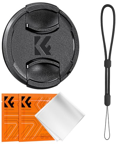 K&F CONCEPT 55MM Lens Cap Cover, 4-in-1 Snap-on Lens Cover with 1 Black Anti-Loss Keeper Leash and 2 Microfiber Cleaning Cloths, Compatible with Canon Nikon Sony Camera Lenses with 52MM Filter Thread